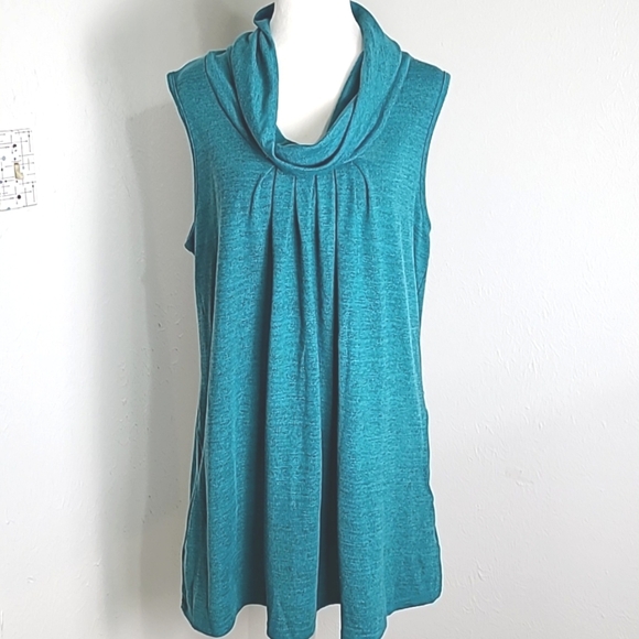 Charlie Paige Teal Sleeveless Sweater, Cowl Neckline, Pockets on Each Side, L/XL - Picture 1 of 8